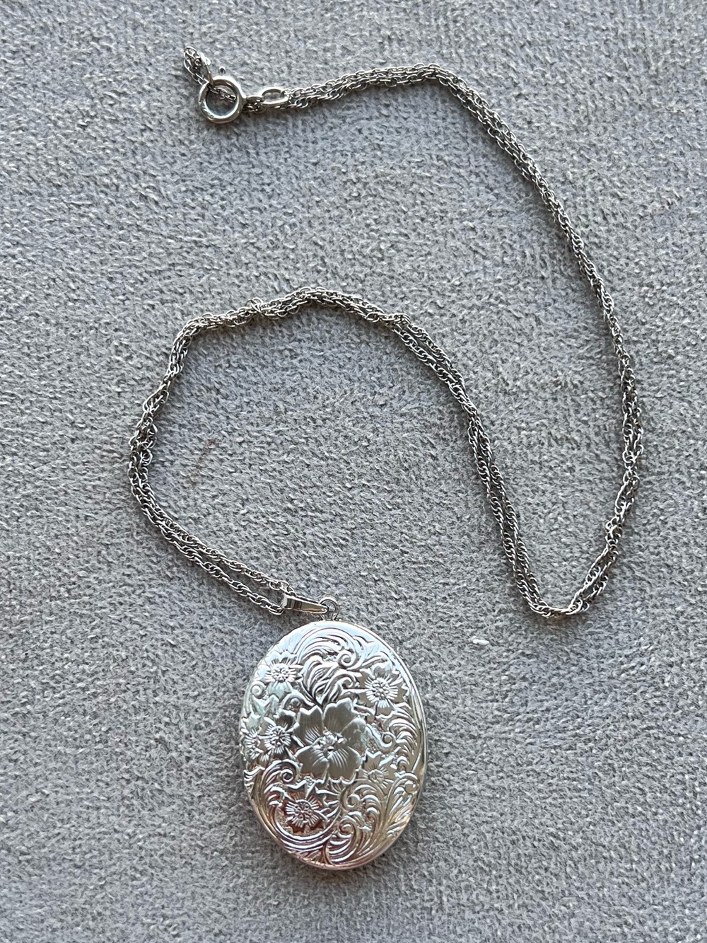 Sterling Silver Floral Engraved Oval Locket Necklace
